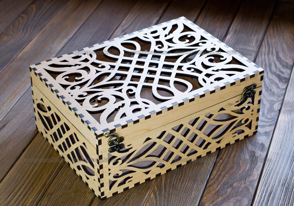 Узорная деревянная коробка 22х32х10см